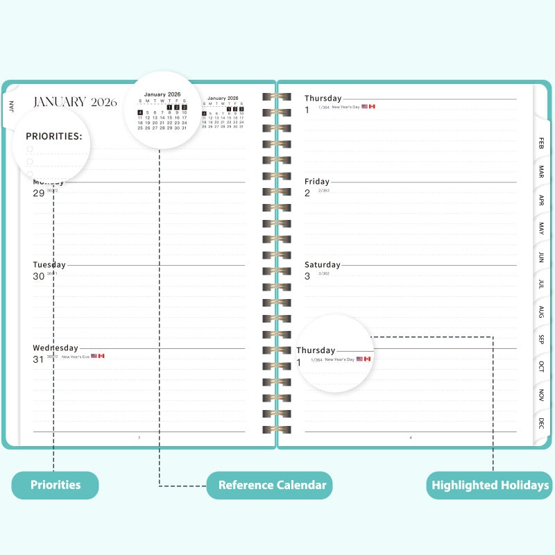 VALOME 2026 Planner, Weekly and Monthly Calendar Planner, Academic Daily Agenda (Jan 2026 - Dec 2026), Hardcover Planning Notebook for Office Accessories and School Supplies, 8.5" x 11", Light Turquoise - Image 3