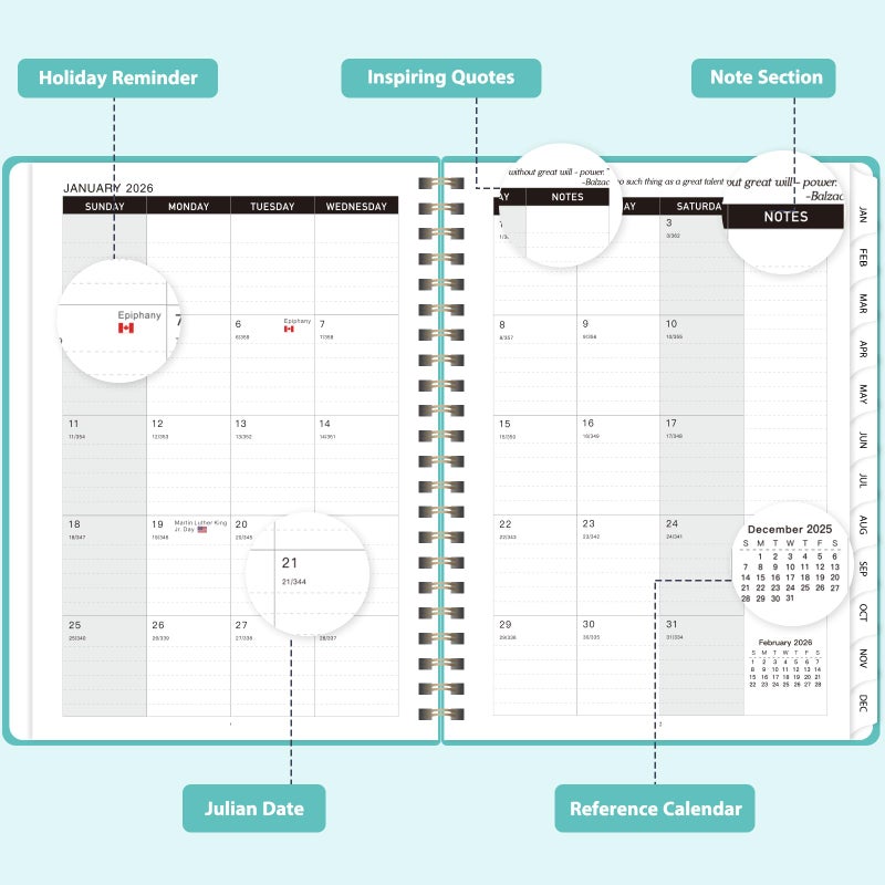 VALOME 2026 Planner, Weekly and Monthly Calendar Planner, Academic Daily Agenda (Jan 2026 - Dec 2026), Hardcover Planning Notebook for Office Accessories and School Supplies, 8.5" x 11", Light Turquoise - Image 2