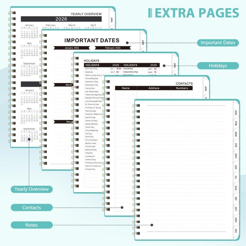 VALOME 2026 Planner, Weekly and Monthly Calendar Planner, Academic Daily Agenda (Jan 2026 - Dec 2026), Hardcover Planning Notebook for Office Accessories and School Supplies, 8.5" x 11", Light Turquoise - Image 5