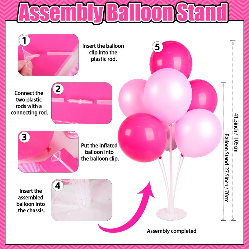 Kooterfun 187Pcs Hot Pink Birthday Party Decoration Supplies, with 20 Plates Tableware Set and Birthday Banner Backdrop Foil Balloons Stand Cake Toppers Sunglasses Photo props Etc for Girls Women Party Decor - Image 5