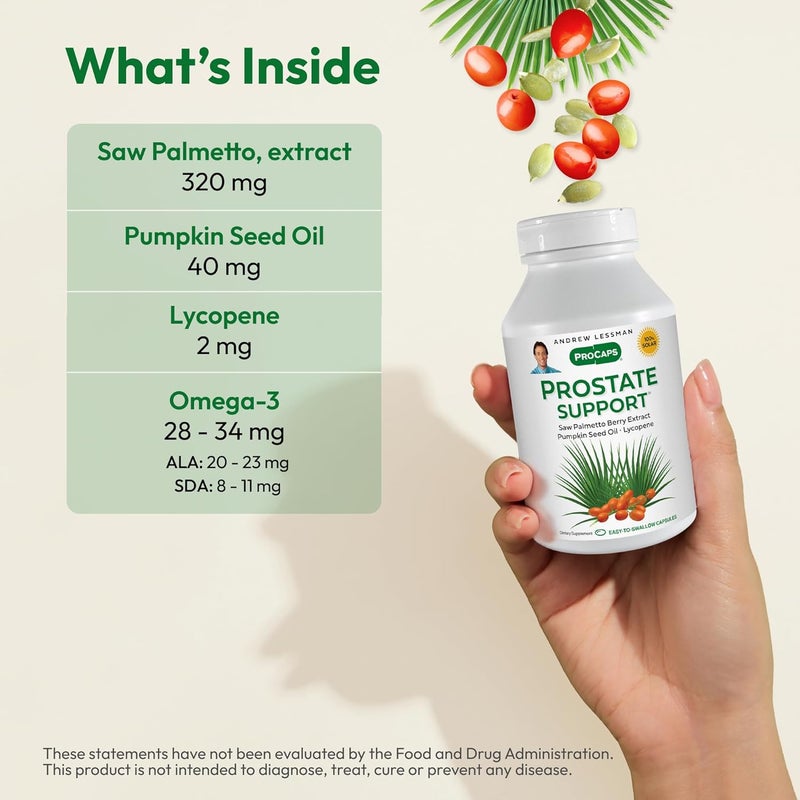 ANDREW LESSMAN Prostate Support Supplement for Mens Health 30 Softgels No Additives  Saw Palmetto for Men Pumpkin Seed Oil Lycopene Omega3 for Prostate Health Urinary Bladder Function - Image 3