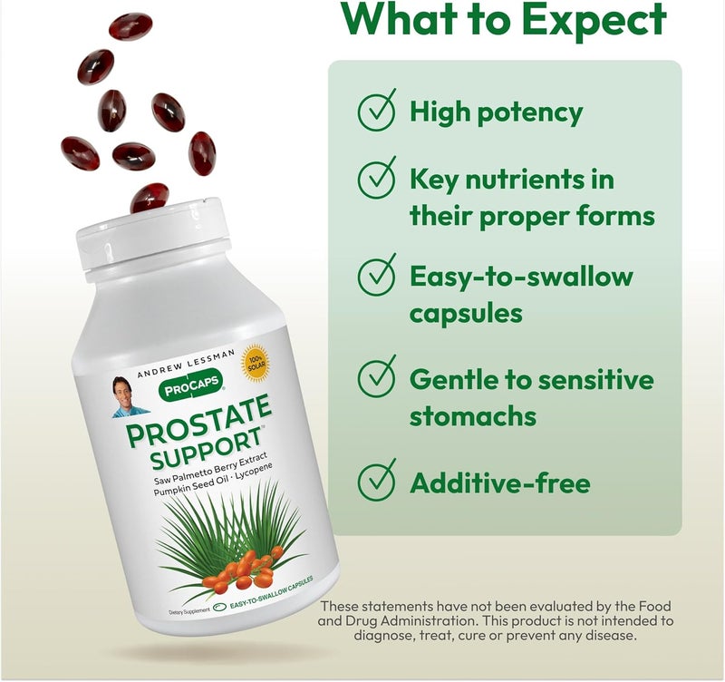 ANDREW LESSMAN Prostate Support Supplement for Mens Health 30 Softgels No Additives  Saw Palmetto for Men Pumpkin Seed Oil Lycopene Omega3 for Prostate Health Urinary Bladder Function - Image 4