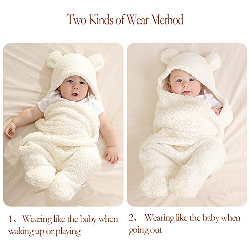 Nunibum Baby Swaddle Blanket Boys Girls Cute Bear Plush Essential Receiving Blanket Ultra-Soft Newborn Registry Sleeping Wraps for Infant 0-6 Months - White - Image 5