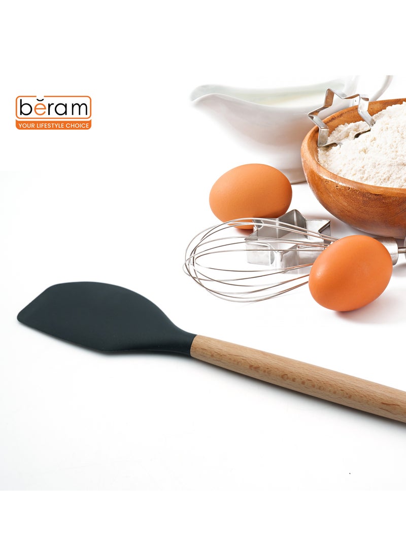 Beram مجموعة أدوات الطهي من السيليكون برام مع مقHandles خشبية مقاومة للحرارة خالية من BPA أدوات مطبخ غير لاصقة للطهي والخبز والخلط والتحريك والتقديم والقلي والشواء - أسود (مكشطة واحدة) - Image 3