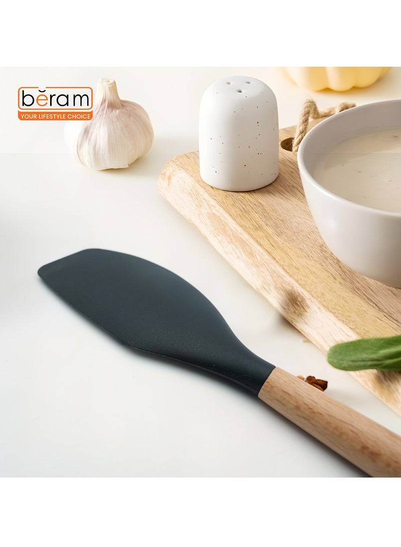 Beram مجموعة أدوات الطهي من السيليكون برام مع مقHandles خشبية مقاومة للحرارة خالية من BPA أدوات مطبخ غير لاصقة للطهي والخبز والخلط والتحريك والتقديم والقلي والشواء - أسود (مكشطة واحدة) - Image 5