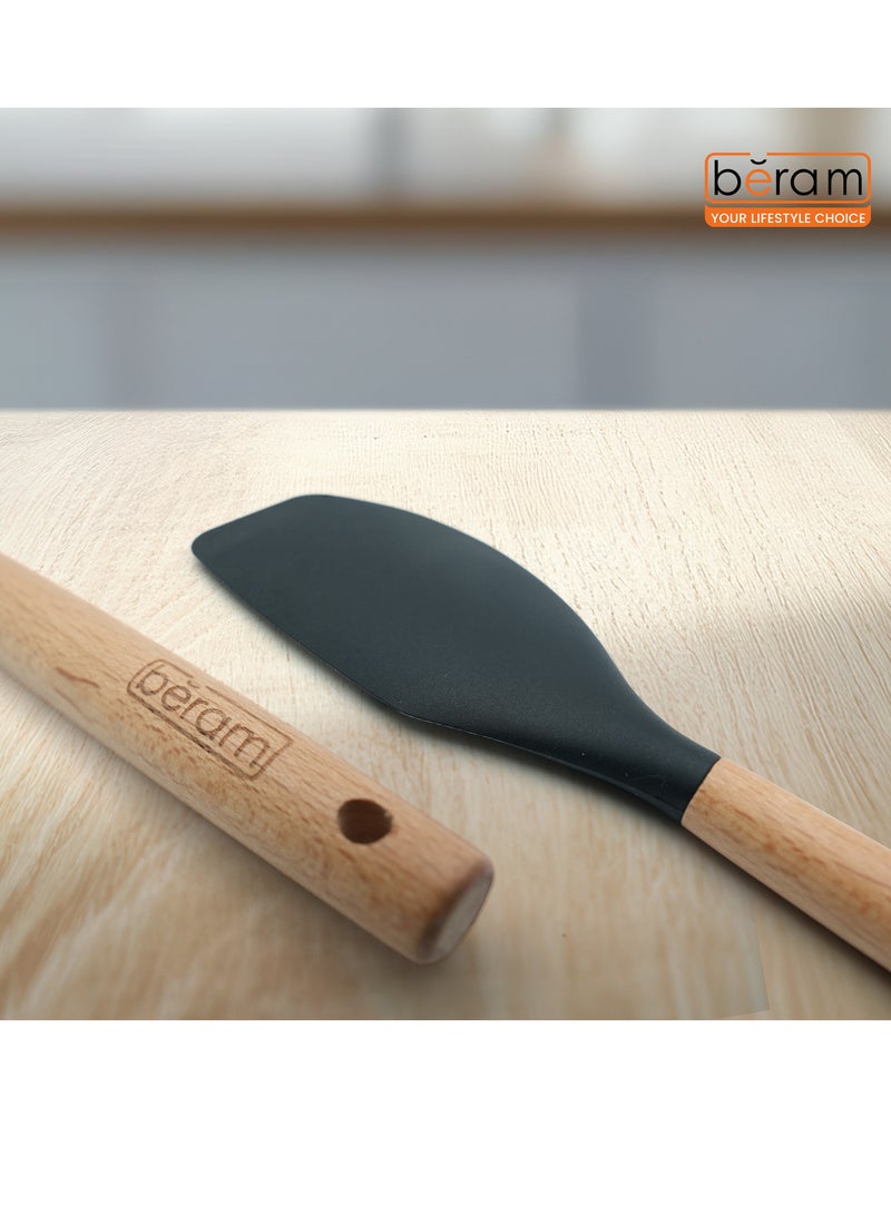 Beram مجموعة أدوات الطهي من السيليكون برام مع مقHandles خشبية مقاومة للحرارة خالية من BPA أدوات مطبخ غير لاصقة للطهي والخبز والخلط والتحريك والتقديم والقلي والشواء - أسود (مكشطة واحدة) - Image 2