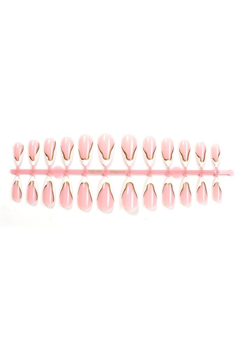 نصيحة فرنسية أبيضة الصحافة على الأظافر خط الذهب الأظافر الزائفة متوسطة اللوز الأظافر الزائفة مع التصميم الغراء العاري على الأظافر الاكريليك الاصطناعي الغطاء الكامل عصا لامعة على الأظافر للمرأة مانيكير 24 قطعة - Image 4