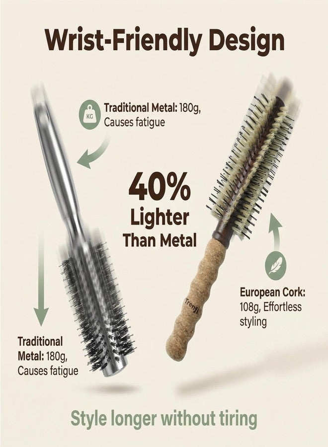 TRENFI Large Round Brush for Blow Drying - 2.75 Inch Boar Bristle and Nylon Pin Barrel for Volume on Thick Long Hair - Natural Cork Handle - Professional Volumizing Hair Brush for Women - Image 4