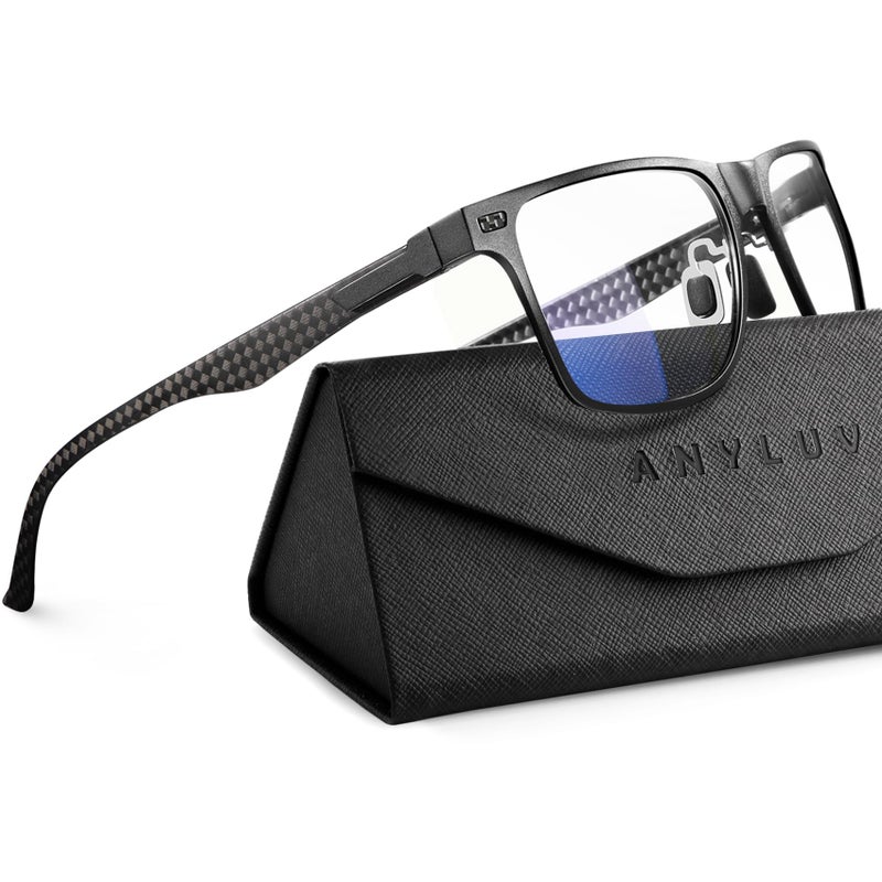 ANYLUV Blue Light Blocking Glasses for Men Premium Carbon Fiber Temples Mens Computer Gaming Glasses Rectangle Style UV400
