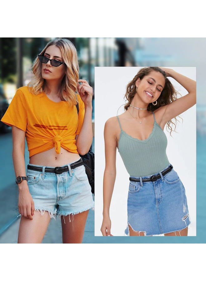 WHIPPY Women Skinny Leather Belt Thin Waist Jeans Belt for Pants in Pin Buckle Belt, 1-black, Suit Pants 37"-42" - Image 2