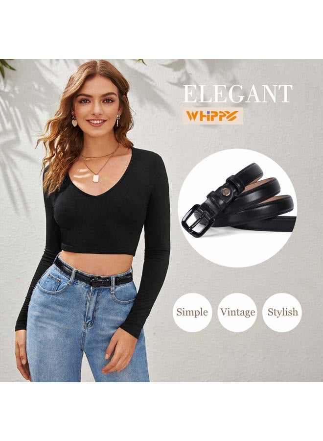 WHIPPY Women Skinny Leather Belt Thin Waist Jeans Belt for Pants in Pin Buckle Belt, 1-black, Suit Pants 37"-42" - Image 4
