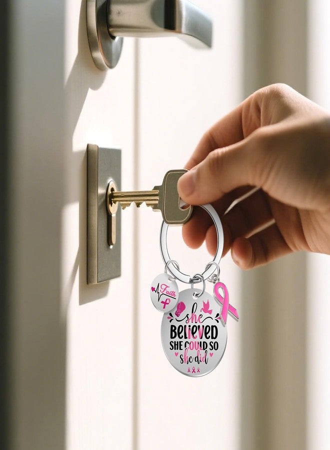 كونسيت سلسلة مفاتيح كونسايت لسرطان الثدي، هدايا لمتعافيات سرطان الثدي، سلسلة مفاتيح ملهمة للنساء والفتيات، إكسسوارات الشريط الوردي، هدايا ملهمة، هدايا للحفلات - Image 4