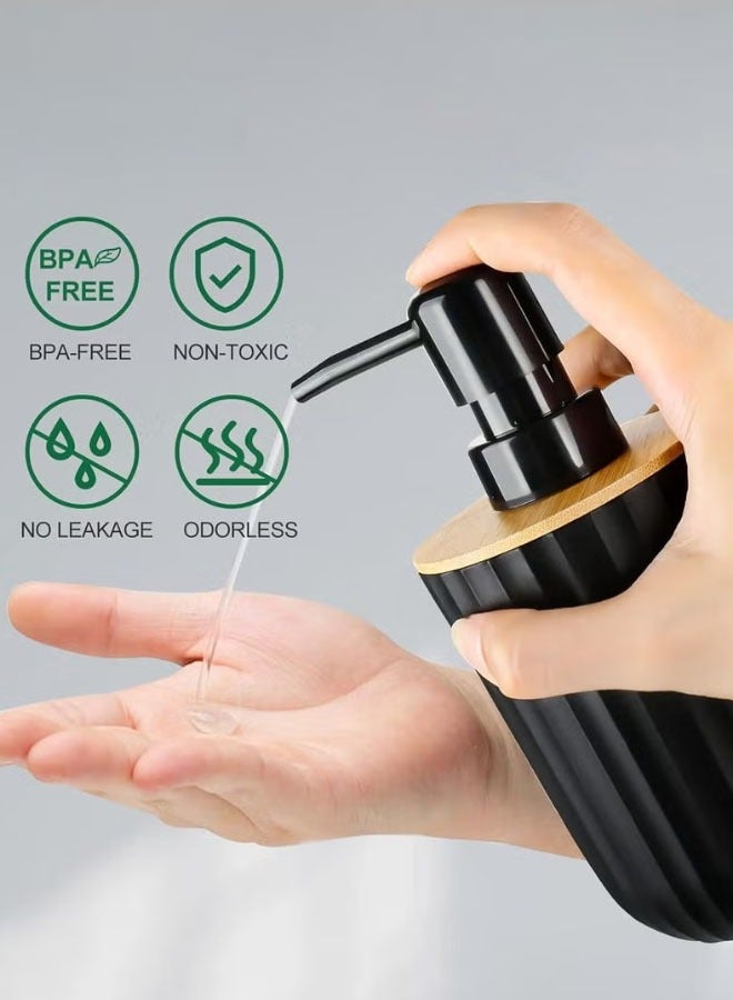 Hanayo مجموعة 5 قطع من ملحقات الحمام مجموعة ديكور الحمام مع موزع صابون طبق صابون حامل فرشاة الأسنان كوب فرشاة الأسنان صينية تجميل ملحقات سطح المكتب الزخرفية (أسود) - Image 4