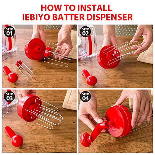 IEBIYO موزع العجين IEBIYO، 3 في 1 موزع العجين التلقائي للفطائر وكعك الكب كيك مع قالب كعكة، خالي من BPA ومصنوع من مواد غذائية للفطائر، الكب كيك، الوافل، مزيج المافن، الكريب، الكعك أو أي منتجات مخبوزة (أحمر) - Image 5