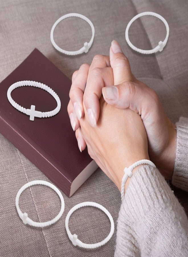 Soaoo 24 Pcs Christian Bracelets Cross Silicone Bracelet White Braided Stackable Rubber Wristband Religious Jewelry Gifts - Image 2