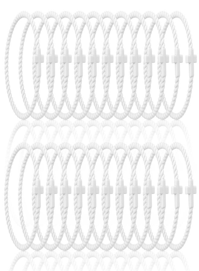 Soaoo 24 Pcs Christian Bracelets Cross Silicone Bracelet White Braided Stackable Rubber Wristband Religious Jewelry Gifts - Image 1