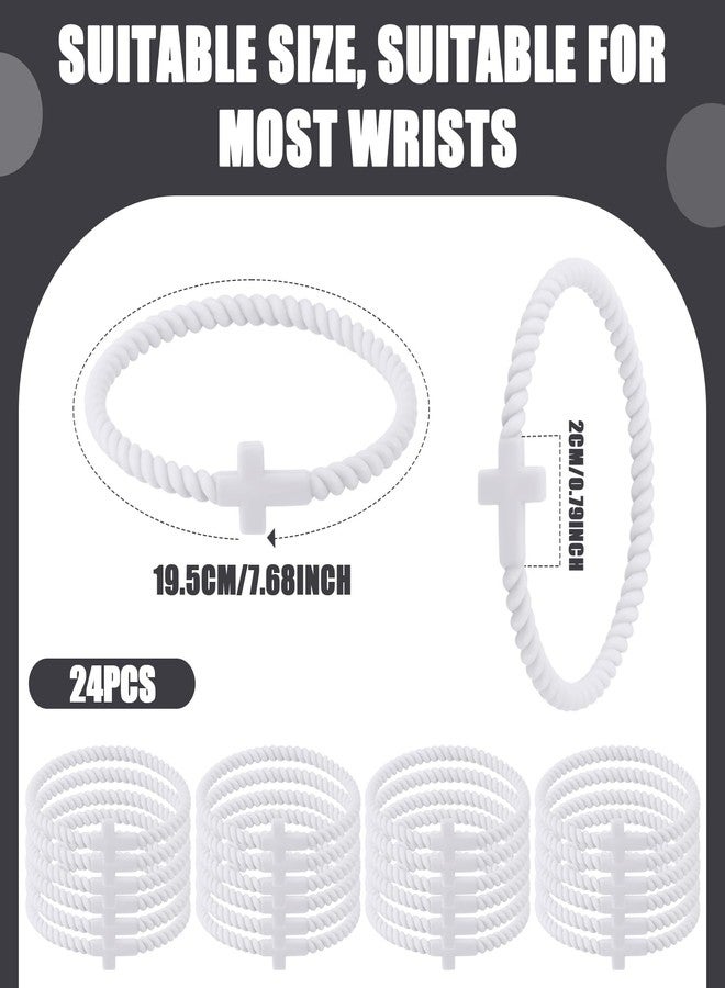 Soaoo 24 Pcs Christian Bracelets Cross Silicone Bracelet White Braided Stackable Rubber Wristband Religious Jewelry Gifts - Image 3