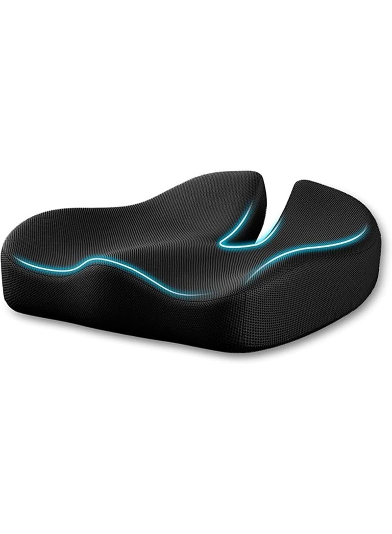 Memory Foam Seat Cushion, Extra Large Ergonomic Design, Tailbone Pain Relief, Office Chair and Car Seat Pad (Black) - Image 1