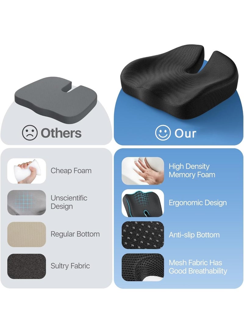 Memory Foam Seat Cushion, Extra Large Ergonomic Design, Tailbone Pain Relief, Office Chair and Car Seat Pad (Black) - Image 5