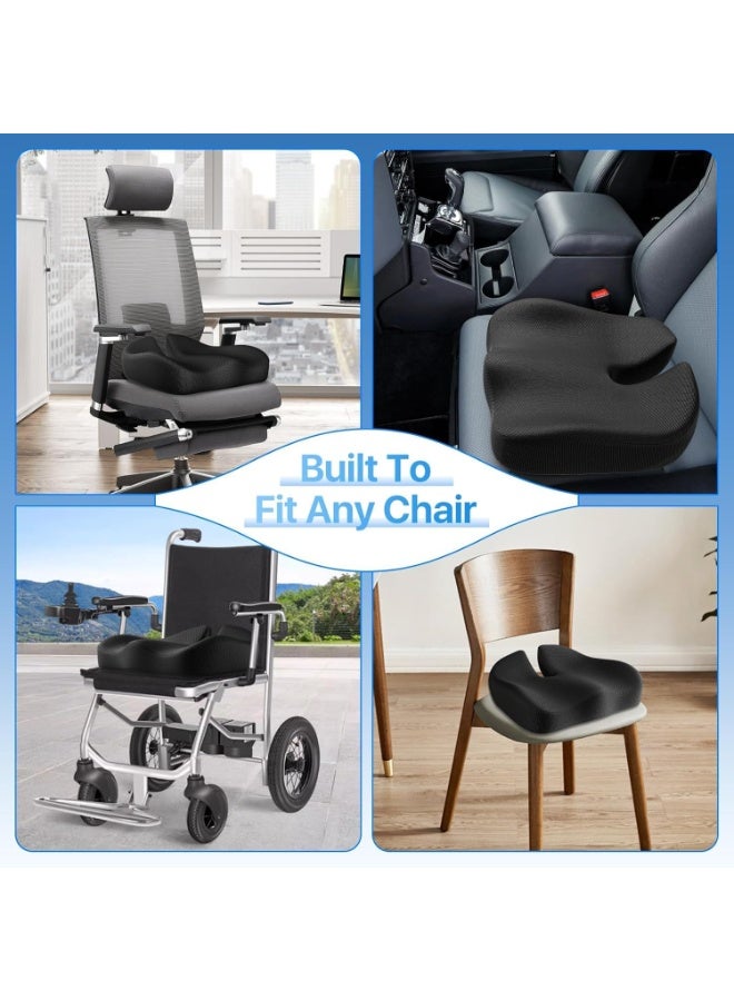 Memory Foam Seat Cushion, Extra Large Ergonomic Design, Tailbone Pain Relief, Office Chair and Car Seat Pad (Black) - Image 4