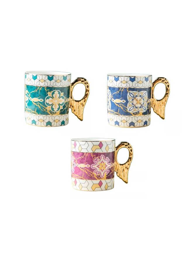 XIANGYU 3-Piece Ceramic 320ml Coffee Mugs With Gold Rim Handle Tea Cups - Image 1
