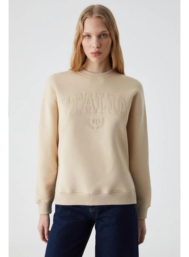 GRIMELANGE RICENRI Women's Crew Neck Oversized Stone-Colored Sweatshirt.