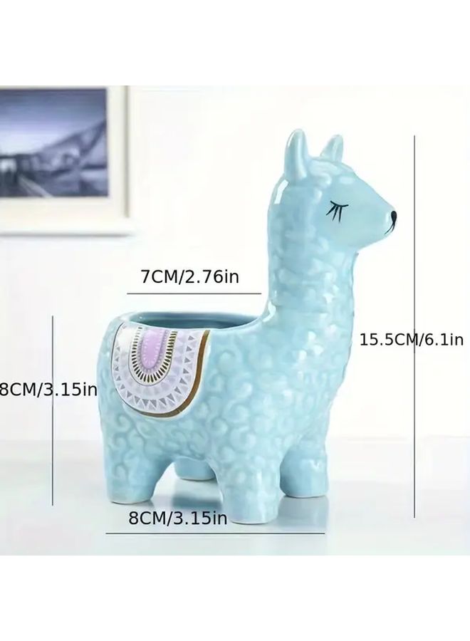 1pc Nordic Style Alpaca White Ceramic Planter Indoor Outdoor Floor Mounted Succulent Pot With Drainage Tray Creative Cartoon Design For Desk Garden Decor - Image 3