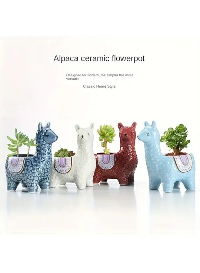 1pc Nordic Style Alpaca White Ceramic Planter Indoor Outdoor Floor Mounted Succulent Pot With Drainage Tray Creative Cartoon Design For Desk Garden Decor - Image 5