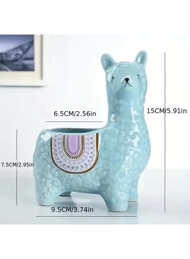 1pc Nordic Style Alpaca White Ceramic Planter Indoor Outdoor Floor Mounted Succulent Pot With Drainage Tray Creative Cartoon Design For Desk Garden Decor - Image 4