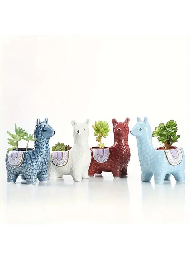 1pc Nordic Style Alpaca White Ceramic Planter Indoor Outdoor Floor Mounted Succulent Pot With Drainage Tray Creative Cartoon Design For Desk Garden Decor - Image 2