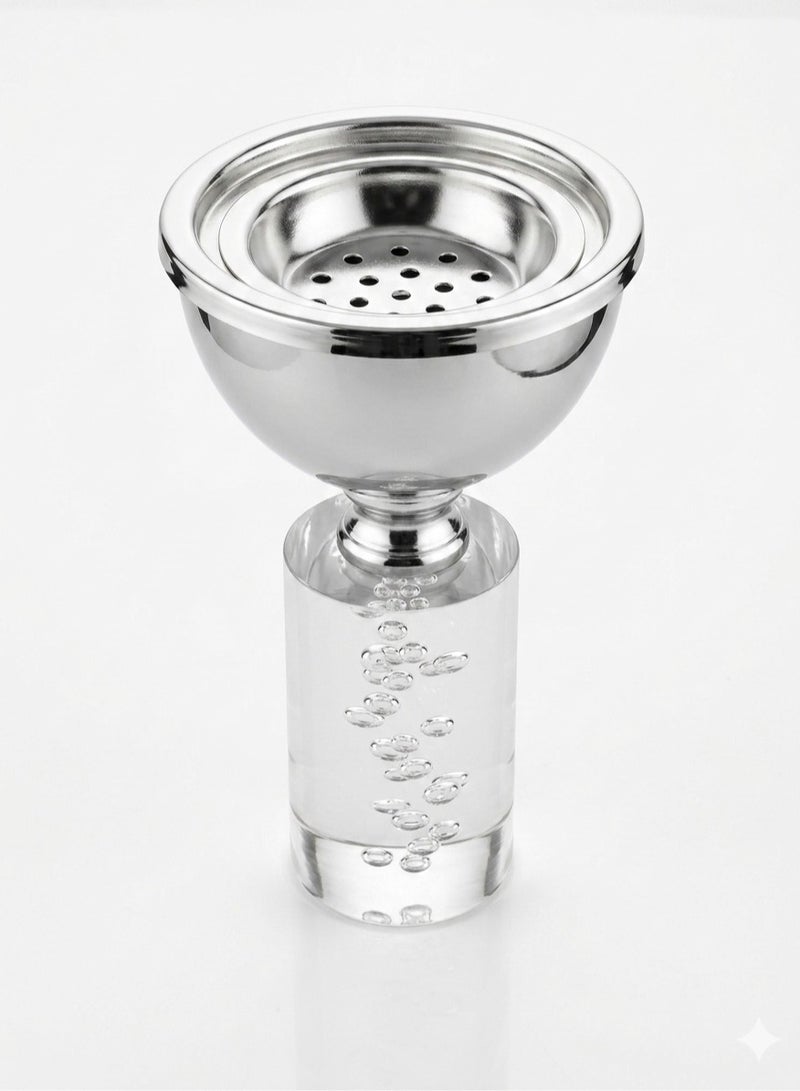 Rymel Luxury Hand-Crafted Bakhoor Burner - Polished Silver-Tone Censer with Solid Crystal-Clear Bubble Glass Base - Image 1