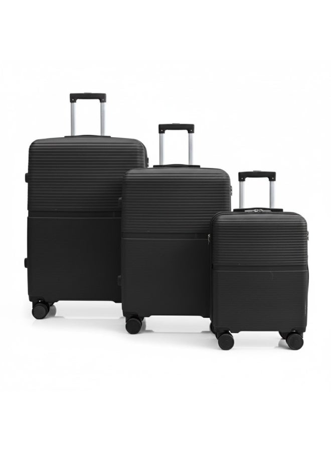 طقم حقائب سفر صلبة الجوانب من البولي بروبيلين مكون من 3 قطع - حقائب سفر خفيفة الوزن بعجلات دوارة بزاوية 360 درجة | حقائب ترولي متينة لسفر آمن (صغيرة، متوسطة، كبيرة) - Image 1