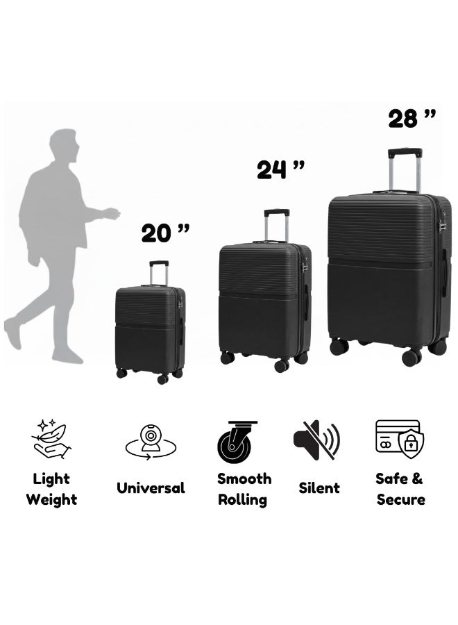 طقم حقائب سفر صلبة الجوانب من البولي بروبيلين مكون من 3 قطع - حقائب سفر خفيفة الوزن بعجلات دوارة بزاوية 360 درجة | حقائب ترولي متينة لسفر آمن (صغيرة، متوسطة، كبيرة) - Image 5