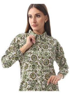 Andora Casual Elegant Cotton Long Dress _ White ,Pine Green & Black  - Image 3