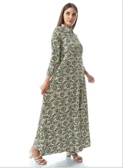 Andora Casual Elegant Cotton Long Dress _ White ,Pine Green & Black  - Image 2