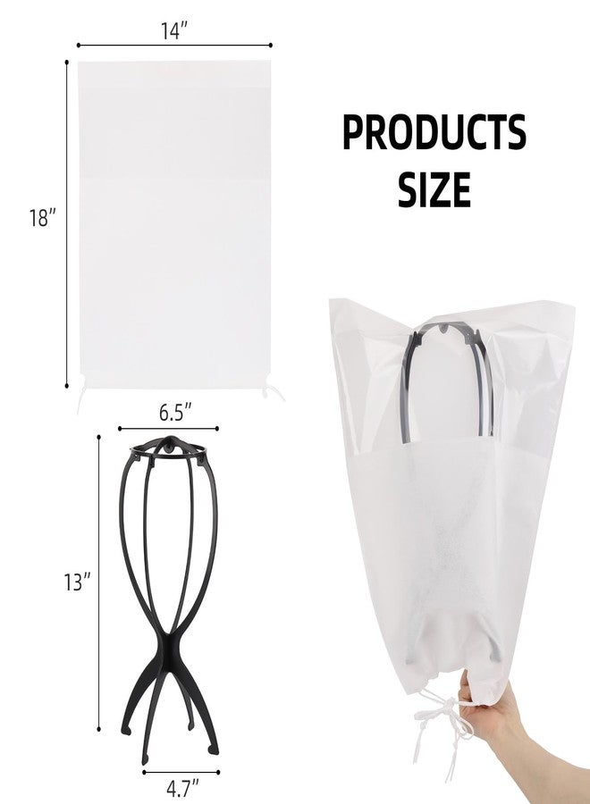 acDesign 6 Pack Wig Stand With 6 Pcs Wig Dust Bag, Wig Head Stand for Women Multiple Wigs Styling and Travel, Black - Image 2