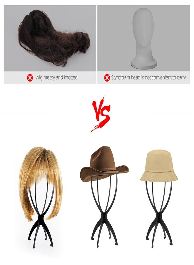 acDesign 6 Pack Wig Stand With 6 Pcs Wig Dust Bag, Wig Head Stand for Women Multiple Wigs Styling and Travel, Black - Image 4