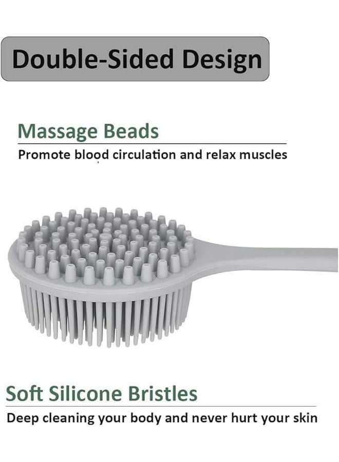 FEBLICH Double-Sided Shower Body Brush Silicone Long Handle Massage Back Body Brush Long Handle, Multi-Function Brush, Back Massage Exfoliation Wisp Body Scrub Brush, Hypoallergenic, Eco-Friendly - Image 4