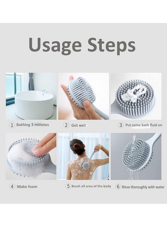 FEBLICH Double-Sided Shower Body Brush Silicone Long Handle Massage Back Body Brush Long Handle, Multi-Function Brush, Back Massage Exfoliation Wisp Body Scrub Brush, Hypoallergenic, Eco-Friendly - Image 3