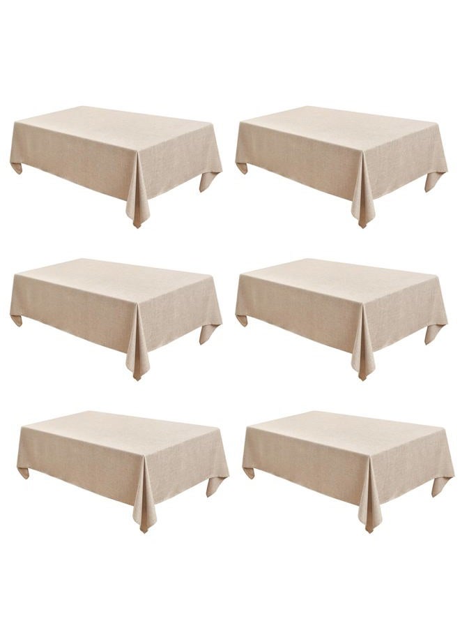 Fitable Beige Faux Linen Tablecloths Rectangle 60 x 84 Inch - 6 Pack Neutral Table Clothes for 4 Foot Tables, Wrinkle-Proof Faux Burlap Table Covers for Dining, Farmhouse, Outdoor Picnic, Camping - Image 1