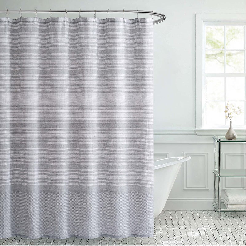 French Connection Medium Gray Shower Curtains 13 Piece Dobby Set with 12 Rustproof Metal Hooks Hotel Quality Machine Washable Standard Size 72x72 Medium Grey