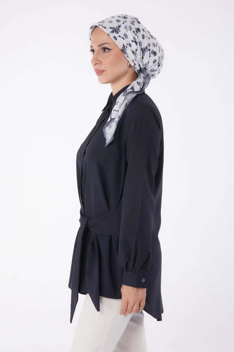 Tofisa Plain Shirt Collar Women's Black Lace Detail Tunic - 13250
