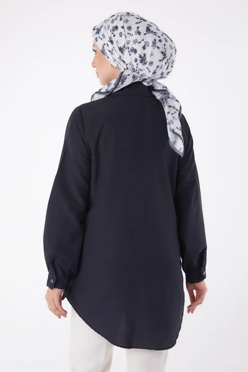 Tofisa Plain Shirt Collar Women's Black Lace Detail Tunic - 13250