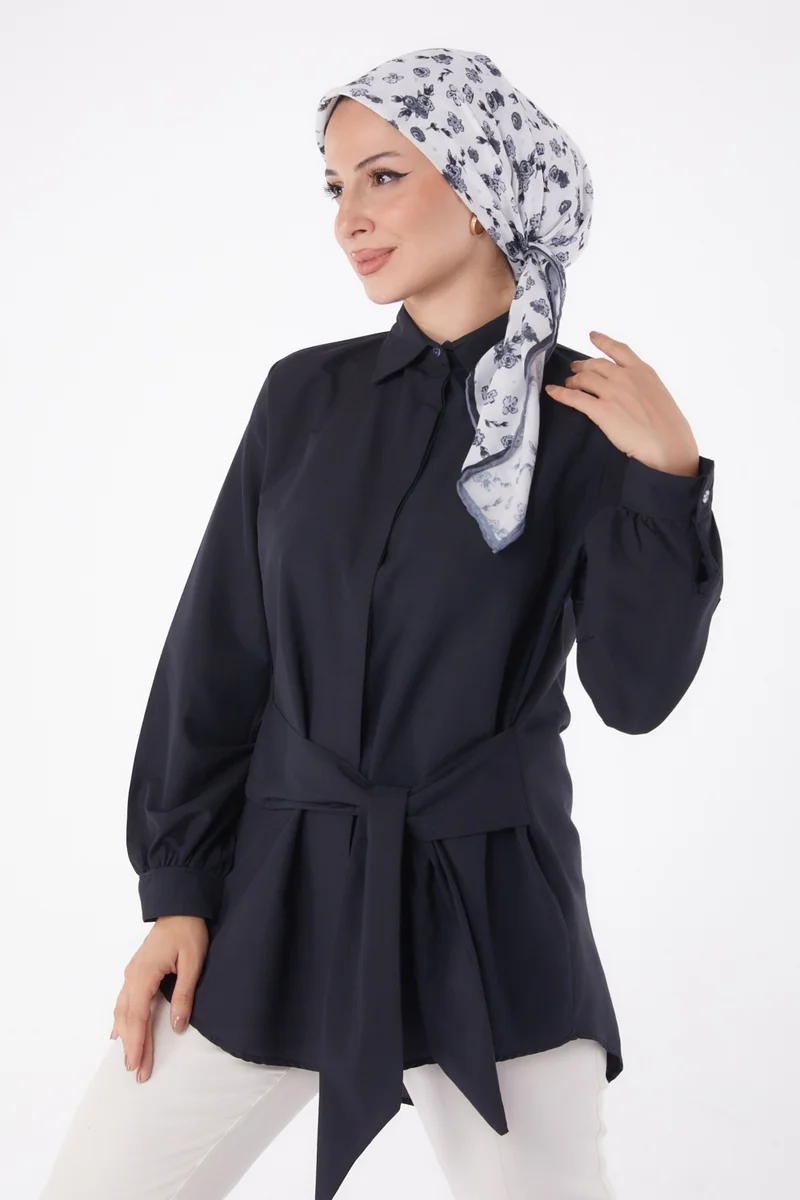 Tofisa Plain Shirt Collar Women's Black Lace Detail Tunic - 13250