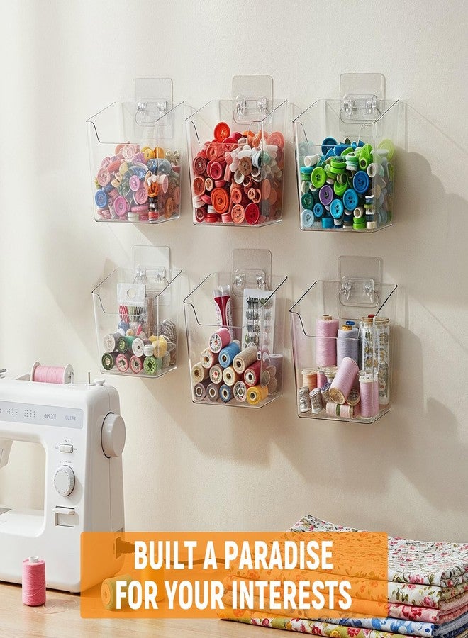 Caeuiciw 6 Pcs Clear Adhesive Wall Storage Bins, Small Cabinet Door Organizer Holders, Hanging Wall Mount Pockets, Plastic Cups for Shower Bathroom Makeup Office Craft Remote Kitchen Sink RV Organization - Image 3