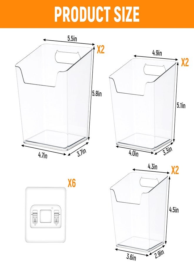 Caeuiciw 6 Pcs Clear Adhesive Wall Storage Bins, Small Cabinet Door Organizer Holders, Hanging Wall Mount Pockets, Plastic Cups for Shower Bathroom Makeup Office Craft Remote Kitchen Sink RV Organization - Image 2