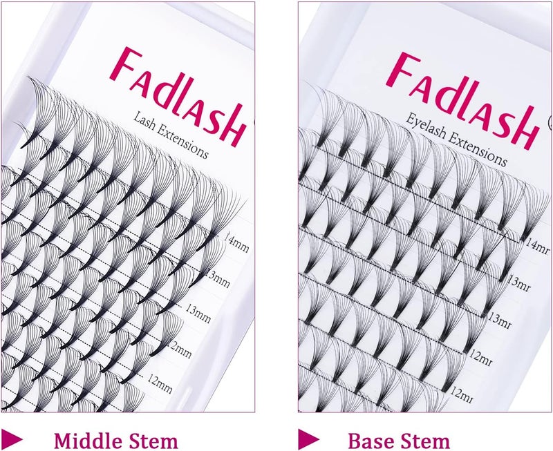 FADLASH Premade Lash Fans 10D 0.07 Volume Eyelash Extensions 14mm C Curl Volume Lashes Premade Pointed Base Middle Stem Lash Extension Supplies (10D-0.07-C, 14mm) Most item matching trendy design - Image 2