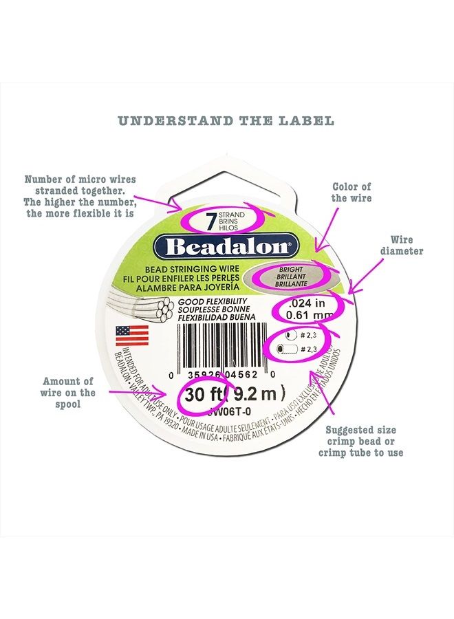 Beadalon 7 Strand Stainless Steel Bead Stringing Wire.015 in / 0.38 mm, Bright, 300 ft / 91 m - Image 3