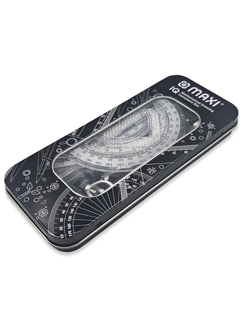 Maxi 10 قطع أدوات هندسية للمدرسة في صندوق معدني أسود - Image 5