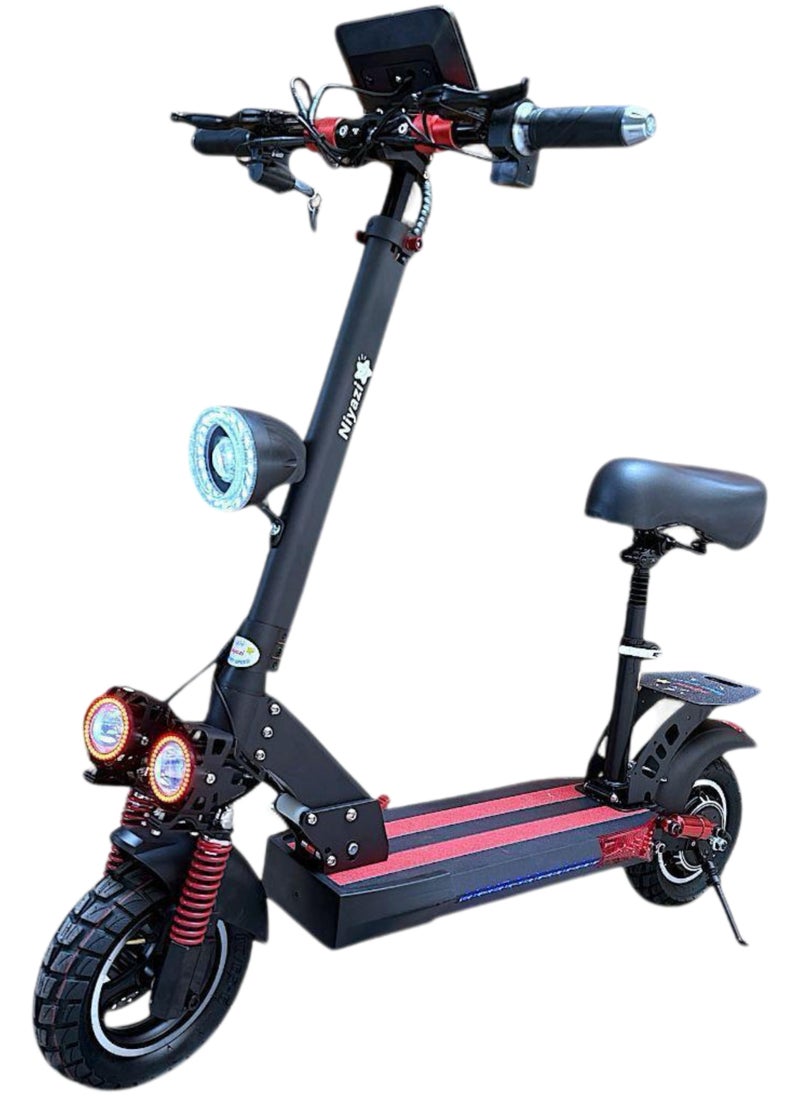 Niyazi Electric Scooter | Crony Scooter | Electric Scooter for Adults | 1200W Motor | Electric Scooter with Seat | Foldable Electric Scooter | 48V Voltage | Front and Rear Lights | Shock Absorption Suspension | Storage Basket | Weight Capacity 120 KG | 10-Inch Tires  - Image 1